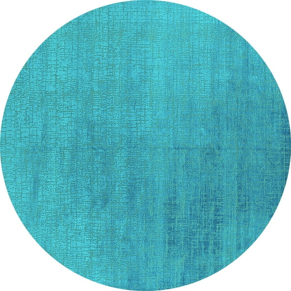 Ahgly Company Machine Washable Indoor Round Oriental Turquoise Blue Industrial Area Rugs, 4' Round