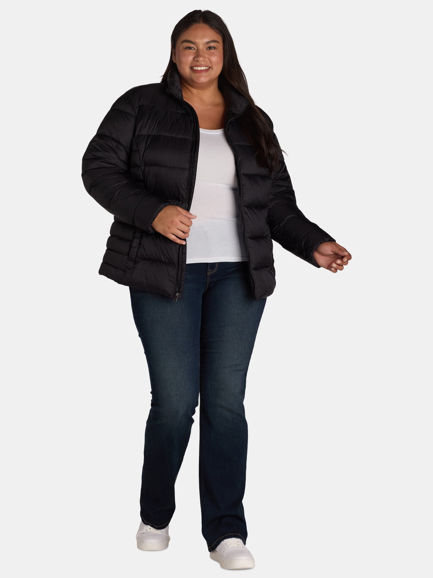 Time and Tru Women's and Women's Plus Puffer Jacket, Sizes XS-3X