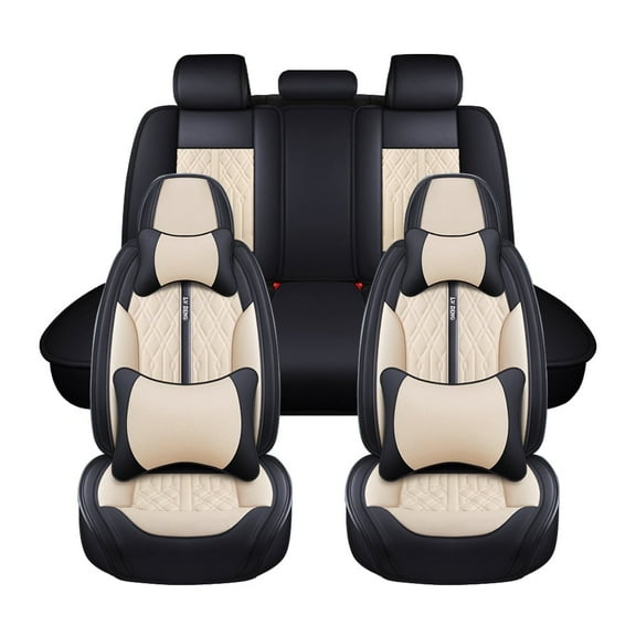 Maidao Sets Front Back Car Seat Bottom Water Proof for Nissan for Sentra 2007-2012 5 Seats with Backrest Black Beige