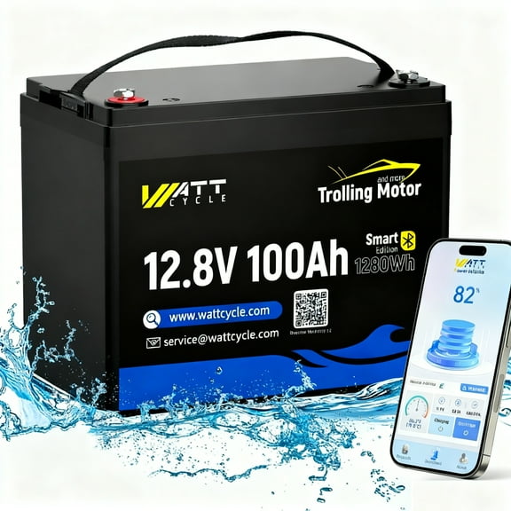 WattCycle 12V 100Ah Trolling Motor LiFePO4 Battery Bluetooth(Group 24), 12 Volt Lithium Battery with Low-Temp, 15000 Deep Cycles Battery, Built-in 120A BMS Professional for Marine, Boat, Yacht, RVs