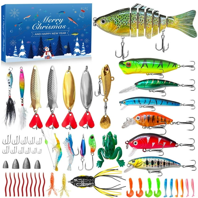 Calendario de adviento de pesca WYZOID 2024 con kit de pesca de 68 piezas