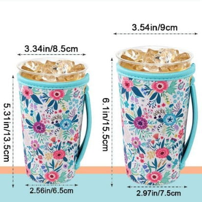 Neoprene Insulated Cup Sleeve with Handle – Reusable Soft Foam Drink Holder with Zipper, Portable Travel Cover for Coffee Mugs & Tumblers