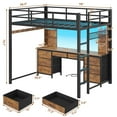 thumbnail image 6 of Afuhokles Full Loft Bed with Desk and Charging Station, Metal Loft Bed with 8 Drawers Storage and LED Lights, 4 Open Storage Shelves, Brown, 6 of 9