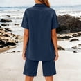 thumbnail image 6 of Mifsaly 2 Piece Short Sets for Women Summer Cotton Linen Short Sleeve V Neck Collared Shirts and Elastic Waist Shorts with Pockets Navy,S, 6 of 8