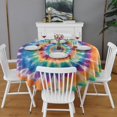 thumbnail image 2 of Rainbow Tie Dye Mandala Pattern Round Tablecloth 60"x60",Wrinkle Wipeable Table Cloth for Kitchen Dining Room Picnic Patio Party, 2 of 6