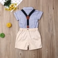 thumbnail image 5 of Douhoow Baby Boys Gentleman Outfit Set Short Sleeve Bow Folded Collar Romper Suspender Shorts, 5 of 7