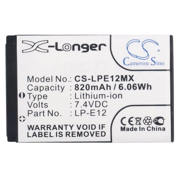 Battery for Canon EOS Rebel SL1 EOS-M EOS-M10 EOS-M50 OS-M EOS-M100 LP-E12 820mA