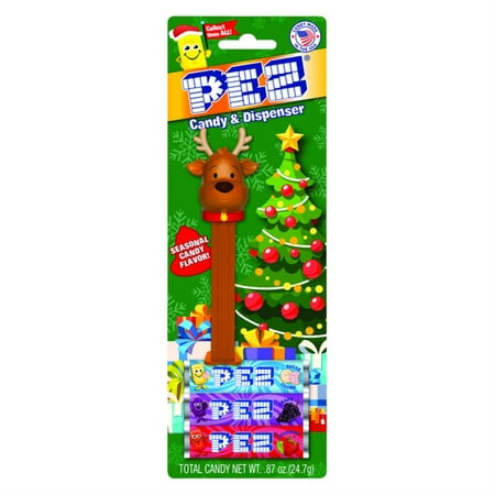 PEZ Candy Christmas Assortment, 1 Candy Dispenser Plus 3 Rolls Assorted Fruit Candy, 1 Count, 0.87 oz