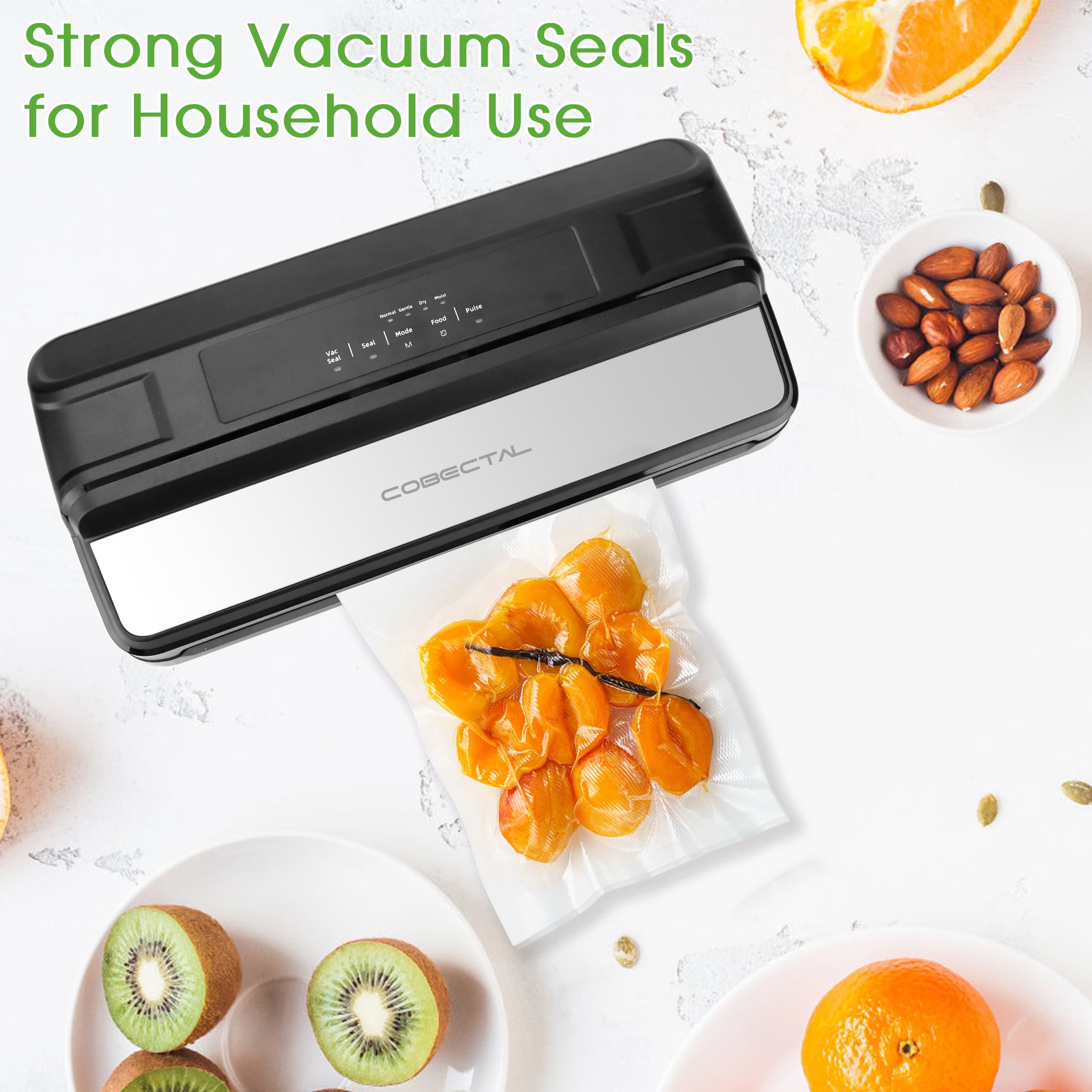 Cobectal Vacuum Sealer Food Machine with 1 Roll and 10Pcs Sealer Bags, Food Storage Saver for Dry & Moist Food