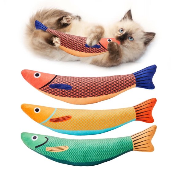 Cat Toys Saury Fish,3 Pack Catnip Crinkle Sound Toys Soft and Durable,Interactive Cat Kicker Toys for Indoor Kitten Exercise 9.4 Inches for All Breeds