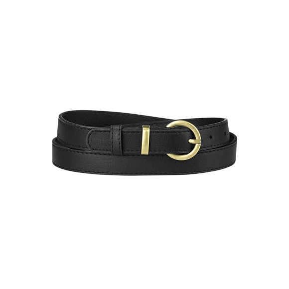 CINTURONES DE CUERO PU INSPIRADOS EN CHIC PARA MUJERES CON HEBILLA DE METAL BRONCE, CINTURONES DELGADOS PARA JEANS Y VESTIDOS, AJUSTE DE CINTURA 80-96cm/31.5-37.8" NEGRO