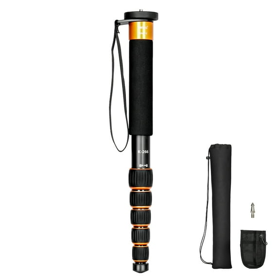 koolehaoda 6-Section Monopod Compact Portable Photography Aluminum Alloy Unipod Stick, Max. Load 10kg / 22lbs, Folding Size is only 15-inch(K-266 Orange)