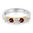 thumbnail image 3 of Gem Stone King 925 Silver and 10K Yellow Gold Lab Grown Diamond and Red Rhodolite Garnet Wedding-Bands Ring for Women | 0.95 Cttw | Round 3.5MM | Gemstone April Birthstone | Size 8, 3 of 6