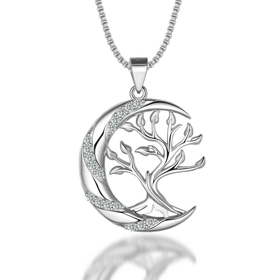 Ydou Moon Tree of Life Necklace for Women, S925 Sterling Silver Family Tree Pendant Christmas Gifts for Mom or Grandma