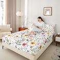 thumbnail image 4 of Manfei Teens Colorful Flowers Girl 4pcs Bed Sheets,Botanical Plants King Sheets,Spring Graden Super Cozy Sheet Set,Microfiber Bedroom Decor, 4 of 7