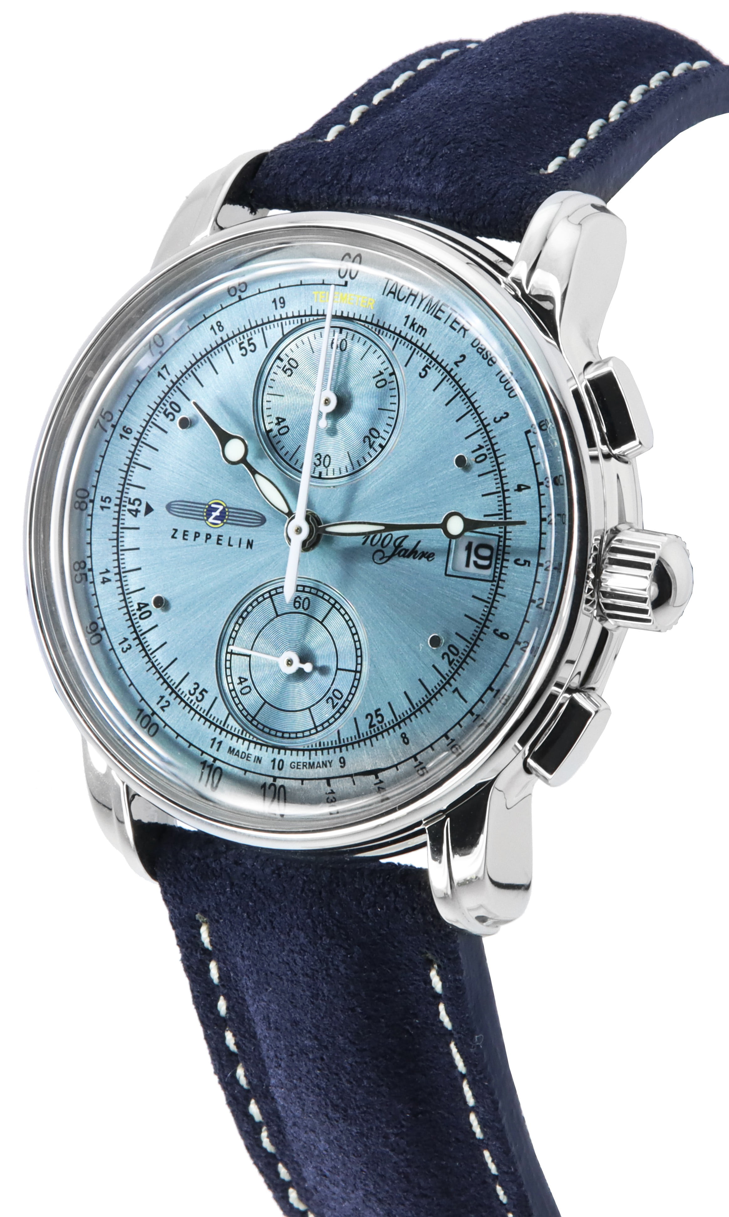 86704 Strap Dial Jahre Leather 100 Men\'s Zeppelin Quartz Ice Watch Chronograph Blue