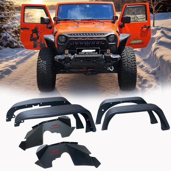 MTNTOPCN 6" Steel Fender Flares and Front Inner Fender Liners Jeep Wrangler JK JKU 2007-2018 OE Style 6-Piece Set