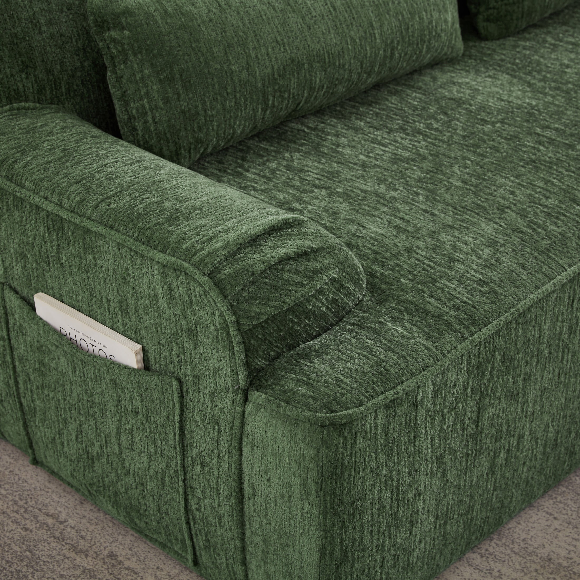 Aukfa 102.4" Modular Sectional Sofa with Right Facing L-Shape Chaise, Deep Seat Chenille Upholstered Couch with Lumbar Pillow, No Assembly Required, Green