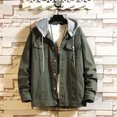 thumbnail image 2 of Mens Leisure Solid Color Buckle Hooded Denim Jacket Coat, 2 of 4