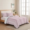 thumbnail image 5 of 3 Pieces King Quilt Set,Pink Ombre Vertical Striped Soft Bedding Sets with 1 Quilt & 2 Pillow Shams,Ombre Vertical Stripe Summer Bedspread Lightweight Coverlet Comforter for All Season, 5 of 9