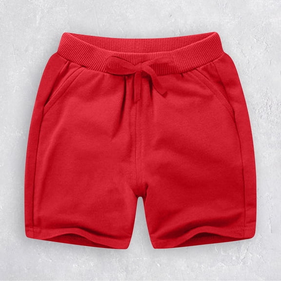 UACY Toddler Baby Boys & Girls Summer Shorts, Solid Cotton Sport Jogger Casual Pants, Playtime Essential (Red, 5-6 Years)