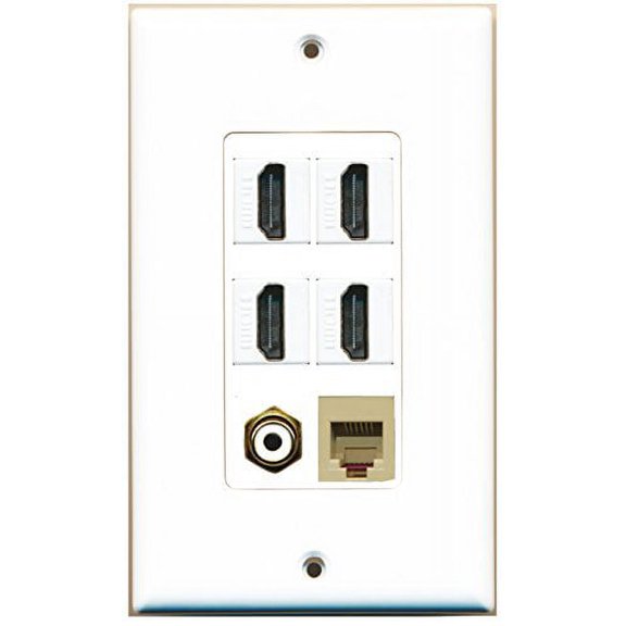 RiteAV - 4 Port HDMI 1 RCA White 1 Phone RJ11 RJ12 Beige Wall Plate Decorative