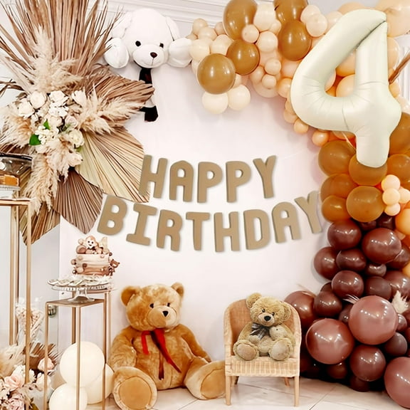 Woodland-themed decoration set for the 4th birthday - Brown and white themed letter balloons Number 4 party decoration