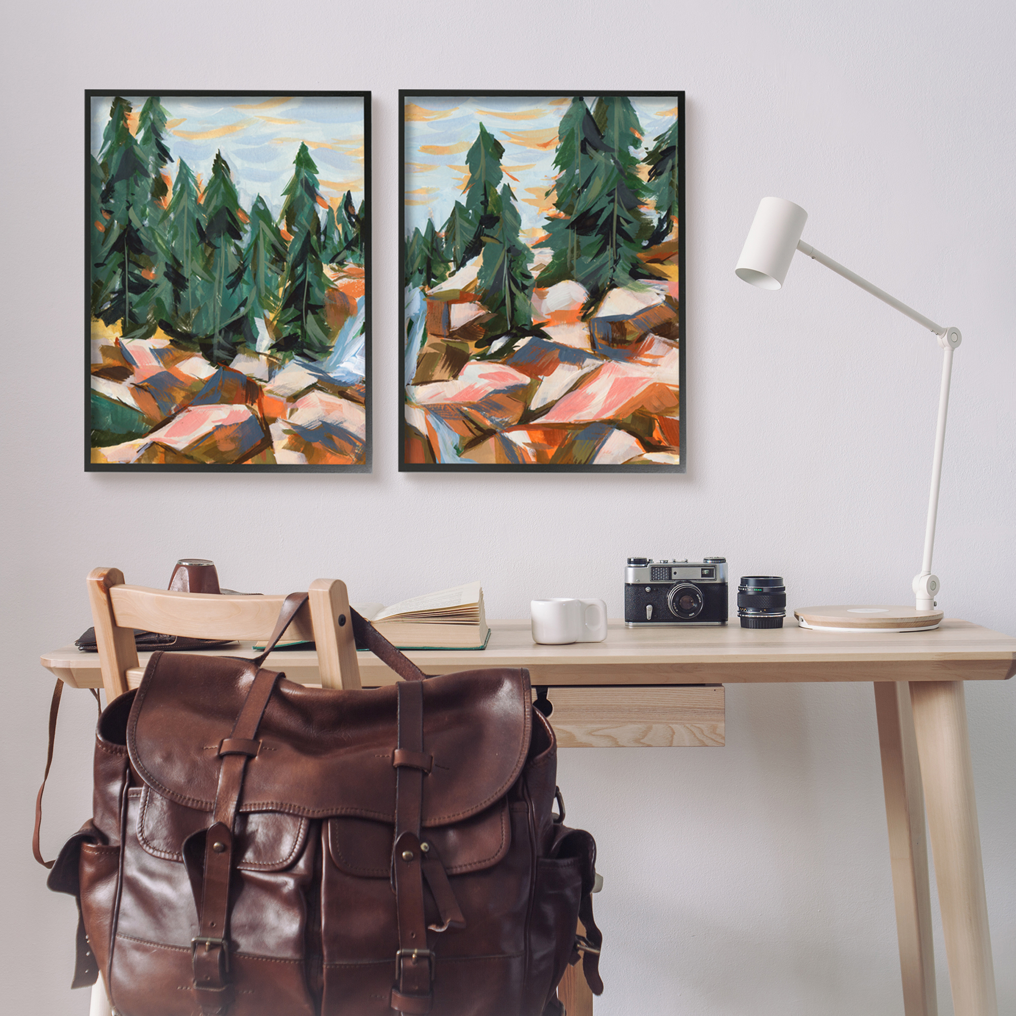 Stupell Geometric Abstract Forest Foliage Landscape Landscape Painting Black Framed Art Print Wall Art, Set of 2