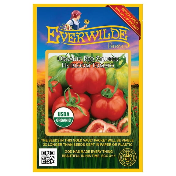 Everwilde Farms - 25 Organic Red Stuffer Heirloom Tomato Seeds - Gold Vault Jumbo Bulk Seed Packet