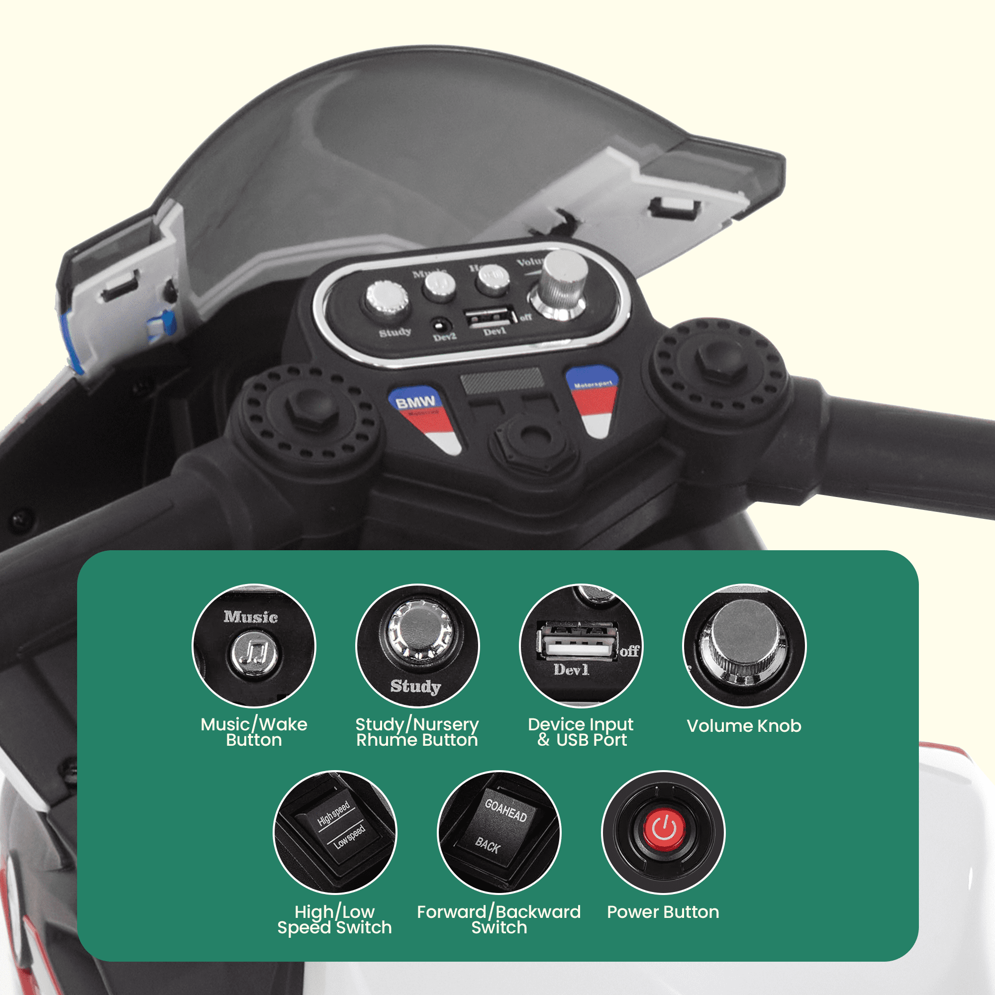 Alpha Joy Kids Ride On Motorcycle BMW Licensed 3-Wheel Electric Motorbike 12V Battery Powered Ride Bike w/Music Headlight, Red