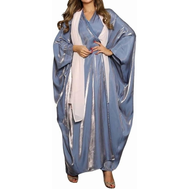 HUGFEGWE Robe pour Femmes Musulmanes Kaftan Abaya Robe Arabe Islamique Vêtements de Prière Robe de Prière en Soie Satinée Robe Longue CA919-96963