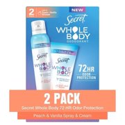 Secret Whole Body Deodorant for Women, Spray + Cream, Peach & Vanilla Blossom