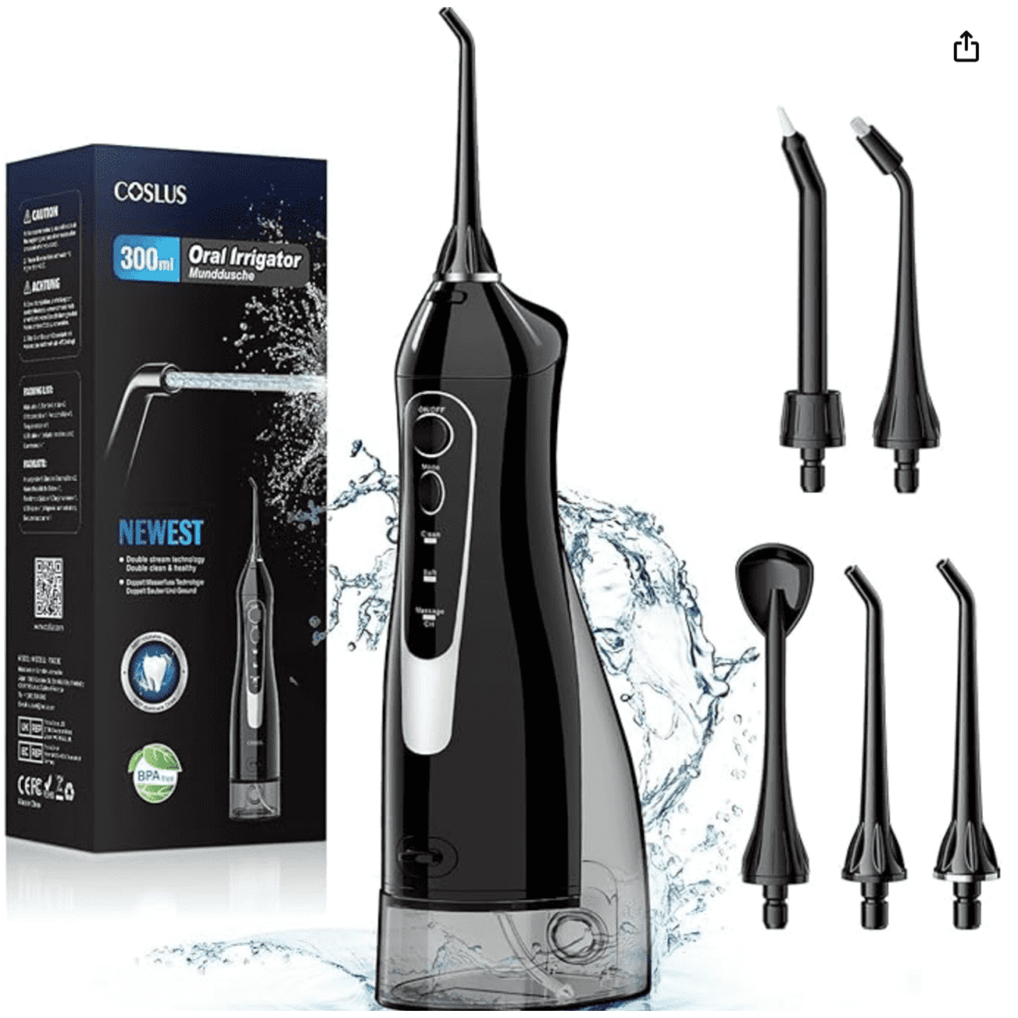 Cordless Water Flosser, 300ML Rechargeable Electric Tooth Pick, IPX7 Waterproof & Portable for Travel Oral Care