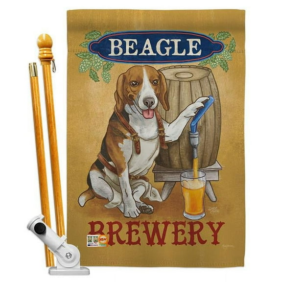 Breeze Decor BD-PT-HS-110101-IP-BO-D-US18-WA 28 x 40 in. Beagle Brewery Nature Pets Impressions Decorative Vertical Double Sided House Flag Set & Pole Bracket Hardware