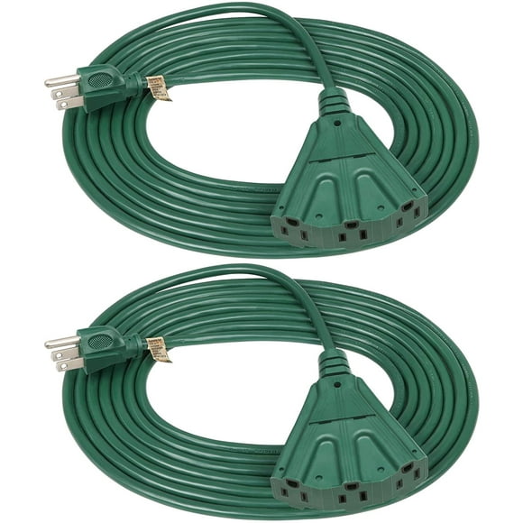 DEWENWILS 15 FT Green Outdoor Tri-Tap Extension Cord Splitter, Weatherproof 16/3 SJTW Power Cable for Halloween