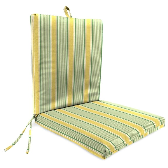 Jordan Manufacturing 44" x 21" Corky Wheat Yellow and Green Stripe Rectangular Outdoor Chair Cushion with Ties and Hanger Loop