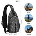 thumbnail image 5 of Sling Backpack,Black White Halloween Skull Pattern Crossbody Bag with Water Bottle Holder,Waterproof Sling Bag for Men/Women with Chest Phone Holder for Hiking,Travel, 5 of 6