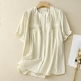 thumbnail image 2 of UYISJ Summer Cotton Linen Tshirt Tops for Women Casual Loose Fit Crew Neck Short Sleeve Button Down Blouse Trendy Tunic Tees Plus Size Shirts, 2 of 4