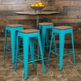 thumbnail image 2 of Flash Furniture Cierra 30" High Metal Indoor Bar Stool with Wood Seat in Teal - Stackable Set of 4, 2 of 13