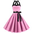 thumbnail image 4 of BRDFRL Vintage Women 1950s Rockabilly Swing Dress Pinup 50s Retro Hepburn Style Halterneck A-Line Dresses Pink L, 4 of 5