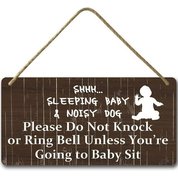 6x12 IN Shhh Sleeping Baby Sign,Funny Do Not Ring Doorbell Sign Baby Room Decor, Baby Room Nursery Home Bedroom Rustic Hanging Sign for Front Door Home Farmhouse Baby Room