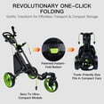 thumbnail image 3 of XDriveMax 360 Rotating 3 Wheel Foldable Golf Pull Push Cart for Clubs, Lightweight Aluminum Frame with Handle Lock, Umbrella Stand, Premium Storage, Green, 3 of 6