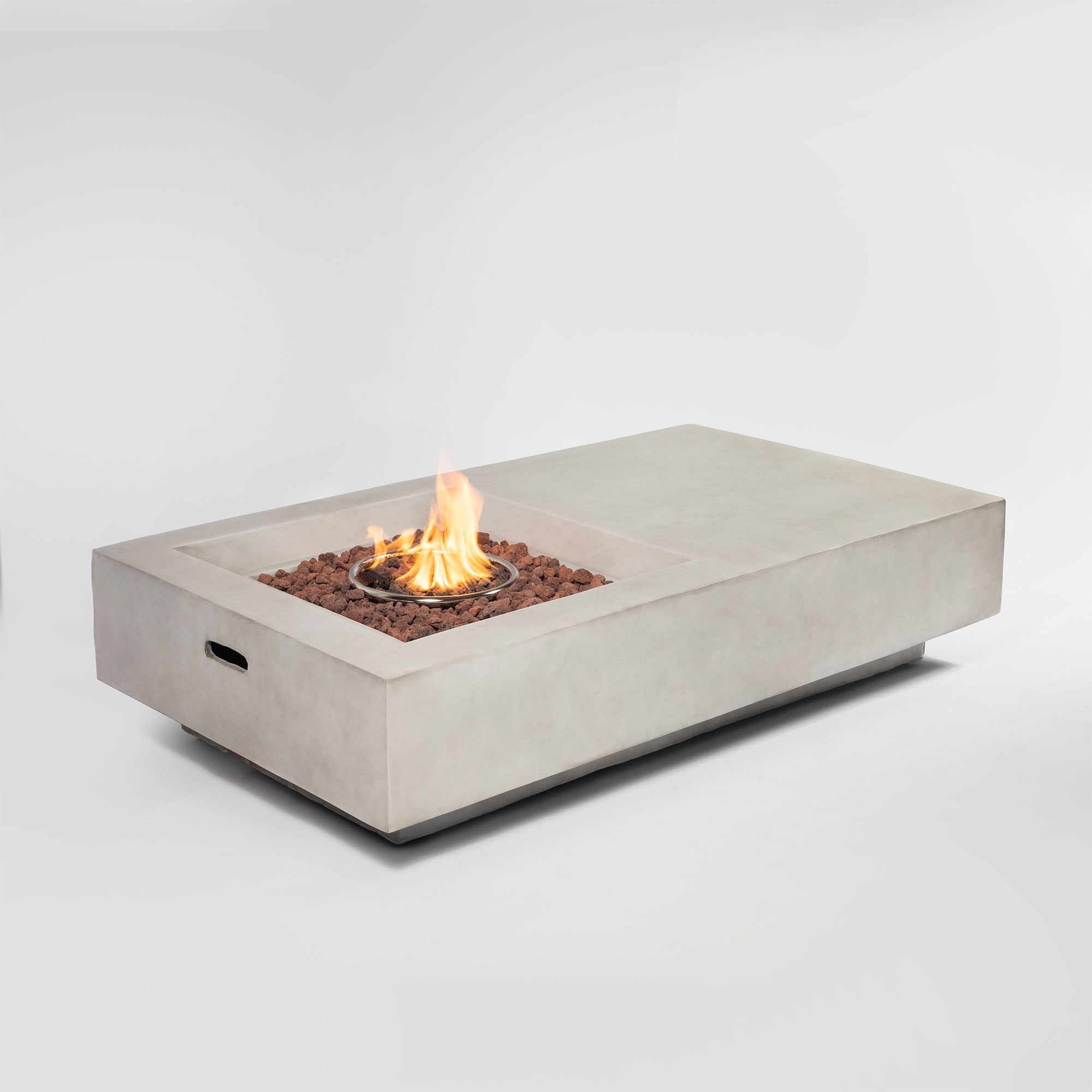 E-Western 60" Propane Fire Pit Table with 50,000 BTU Rectangular Concrete Design, Adjustable Flame, Lava Rocks and Rain Cover for Outdoor Patio Garden Backyard