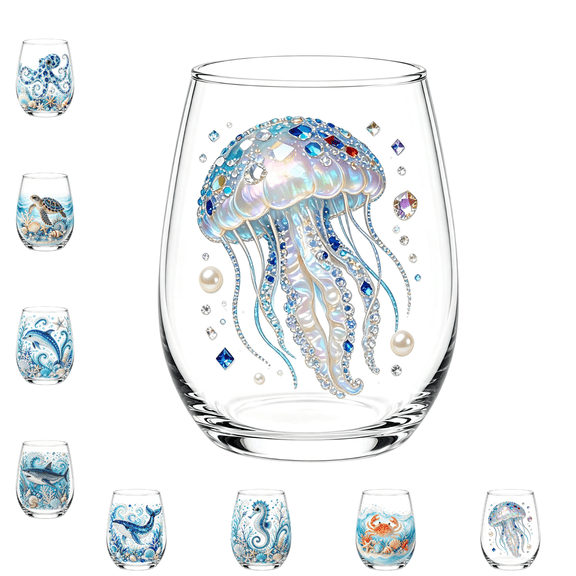 Artisanal Blue Ringed Octopus Glassware, 3D Octopuses Stemless Wine Glasses, Handcrafted Marine Animal Bar Glass, Coastal Home Decor Gift for Ocean Lovers E 1pc