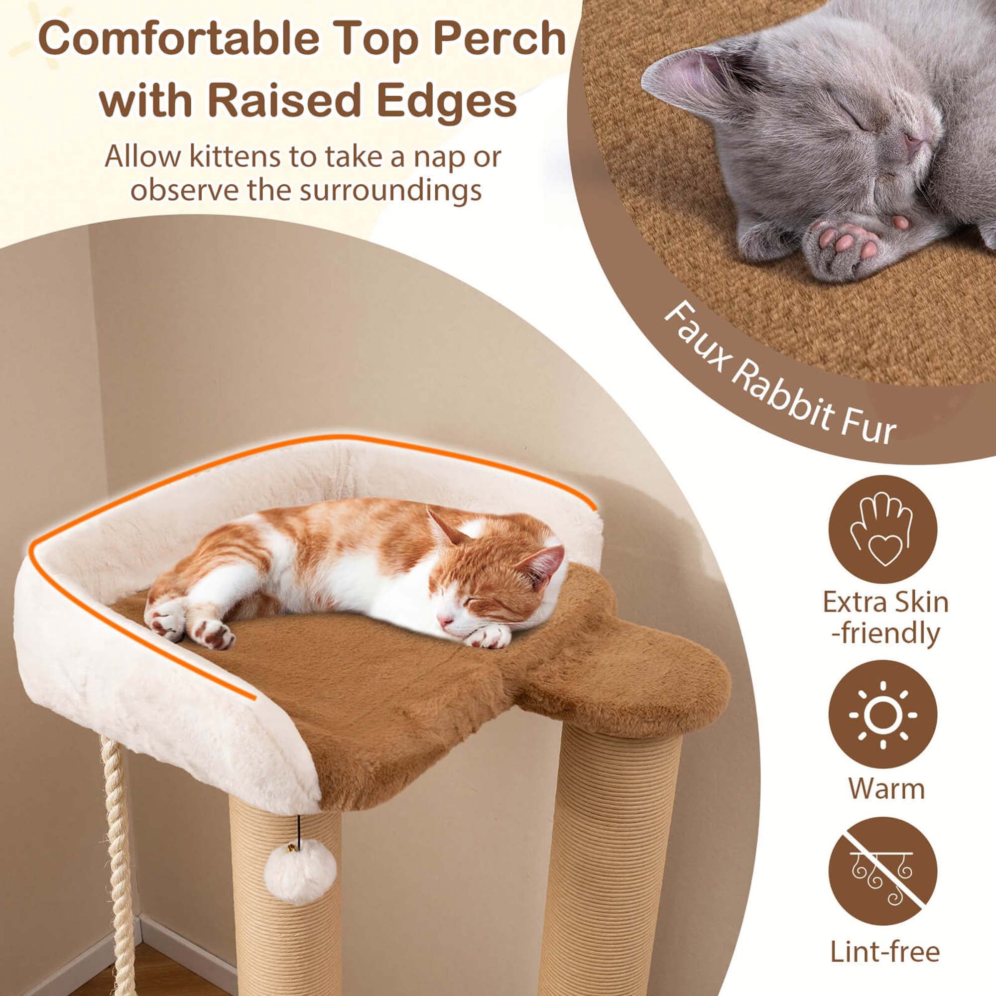 Costway 44" Cat Tree for Indoor with Plush Padded Perch Scratching Posts Jumping Platform