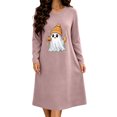 thumbnail image 2 of Taqqpue Womens Cotton Sleep Dress Long Sleeves Crew Neck Halloween Skeleton Print Loose Knee Length Nightshirt Casual Oversized Lounge Pullover Nightgown for Women Plus Size, 2 of 7