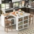 thumbnail image 2 of K&K Rolling Kitchen Island With Extended Table, Kitchen island on Wheels with LED Lights,Power Outlets and 2 Fluted Glass Doors, Kitchen Island with a Storage Compartment and Side 3 Open Shelve, 2 of 6