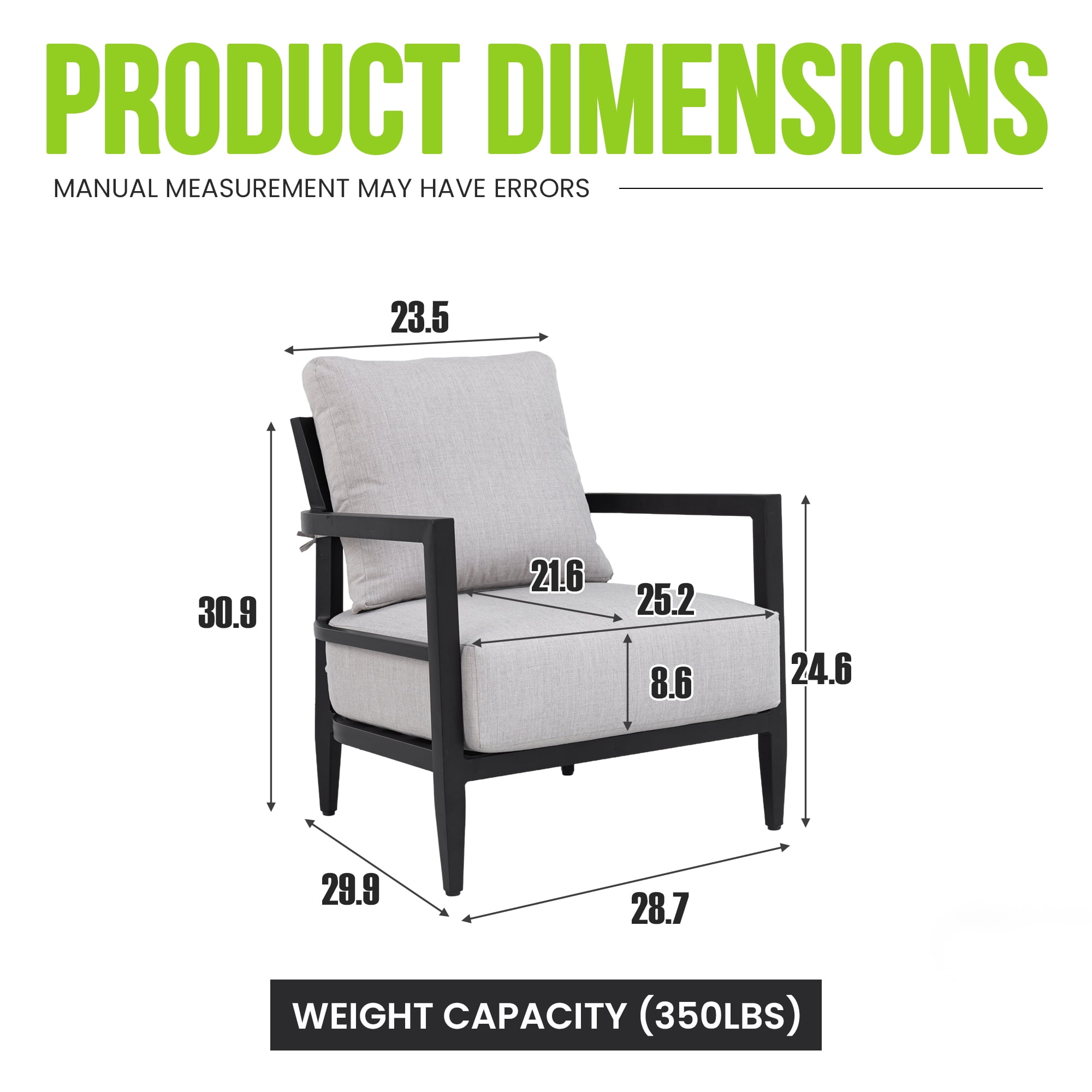 Outdoor Fully Weld Lounge Chair, Aluminum Frame in Ember Black Ergonomic Backrest for Patio Garden, Cast Silver