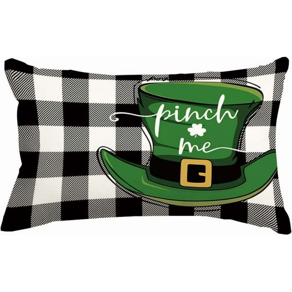 Buffalo Check ST Patricks Day Pillow Covers 12x20,Lumbar Black and White Pillows Decorative Throw Pillow Cases,Spring Lucky Shamrocks Pinch Me Decorations for Couch Sofa Outdoor Set of 1