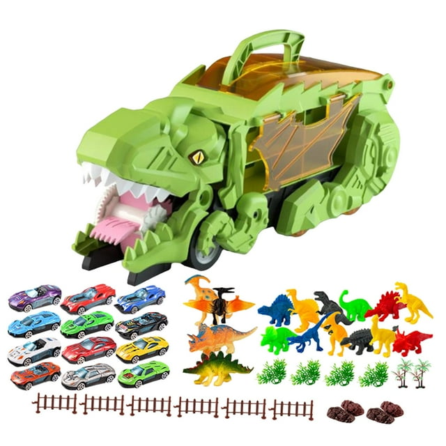 Camión de dinosaurios que come autos Juguete Dinosaurio que se traga un camión Regalo de cumpleaños Pista y Juguetes de dinosaurios verdes